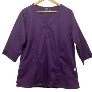 Butter Soft Womens Scrub Top L Purple V Neck 3/4 Sleeve Stretch Nursing‎ Uniform